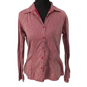 Vintage Annex Red and White Striped Fitted Button-Up | Women's S